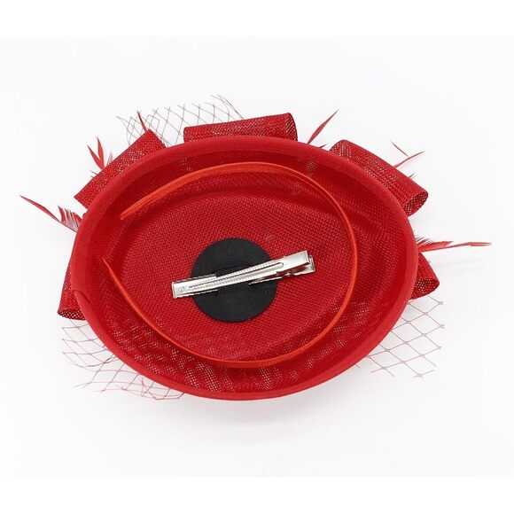 5398 Fascinators Pillbox Hat Sinamay Feather Flower Derby Ball Wedding Church - Picture 3 of 3